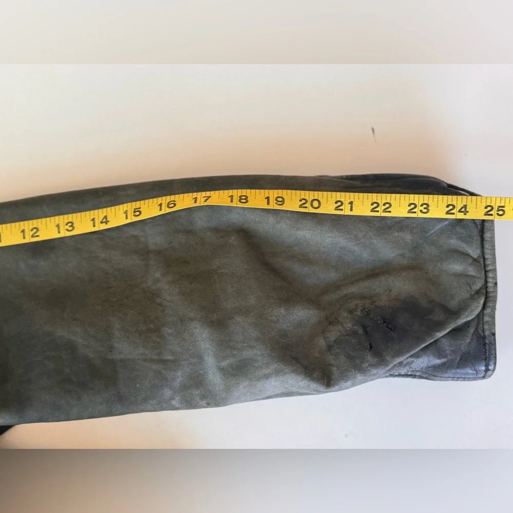 vintage 90s Y2K Wilsons olive green distressed bomber leather jacket * Flaws - Picture 10 of 16